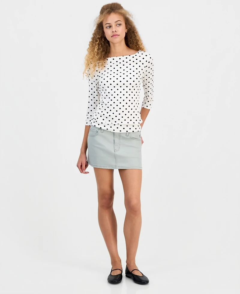 Self Esteem Juniors' Polka Dot Boat-Neck 3/4-Sleeve Tee