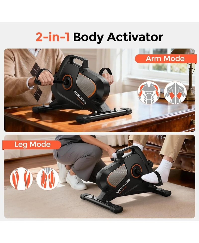 Fed Fitness Under Desk Bike, 40lb Flywheel Magnetic 2-in-1 Mini Exercise Bike, Non-Slip Desk Pedal Exerciser with Lcd Monitor