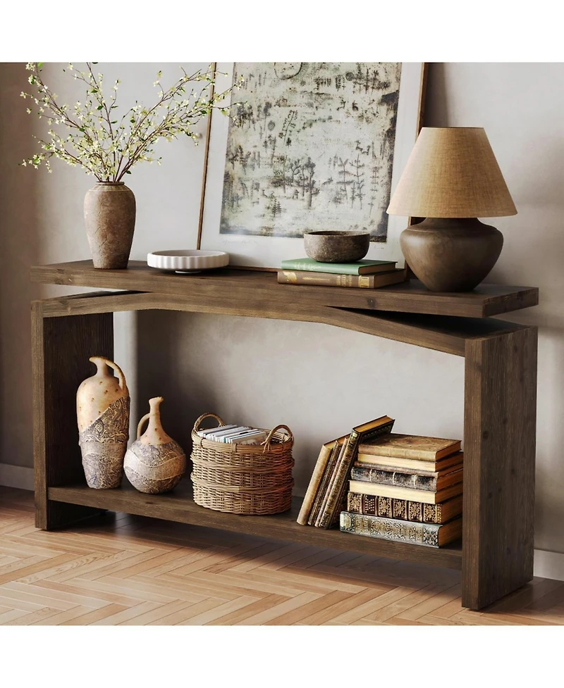 Tribesigns Solid Wood Sofa Table, 63" Console Table, Wood Entryway Table with Lower Storage Shelf, Modern Farmhouse Long Behind Couch Table