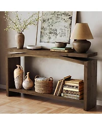 Tribesigns Solid Wood Sofa Table, 63" Console Table, Wood Entryway Table with Lower Storage Shelf, Modern Farmhouse Long Behind Couch Table