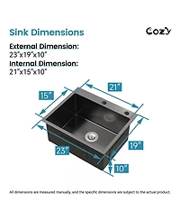 Busdays 23 x 19 Inch Stainless Steel Kitchen Sink Single Bowl Overmount Handmade with Us Standard Drain and Hook