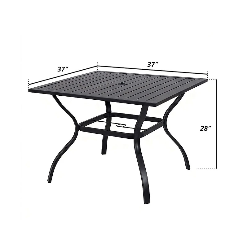 Clihome Metal Steel Slat Patio Dining Table, Square Backyard Bistro Table Outdoor Furniture Garden Table