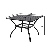Clihome Metal Steel Slat Patio Dining Table, Square Backyard Bistro Table Outdoor Furniture Garden Table