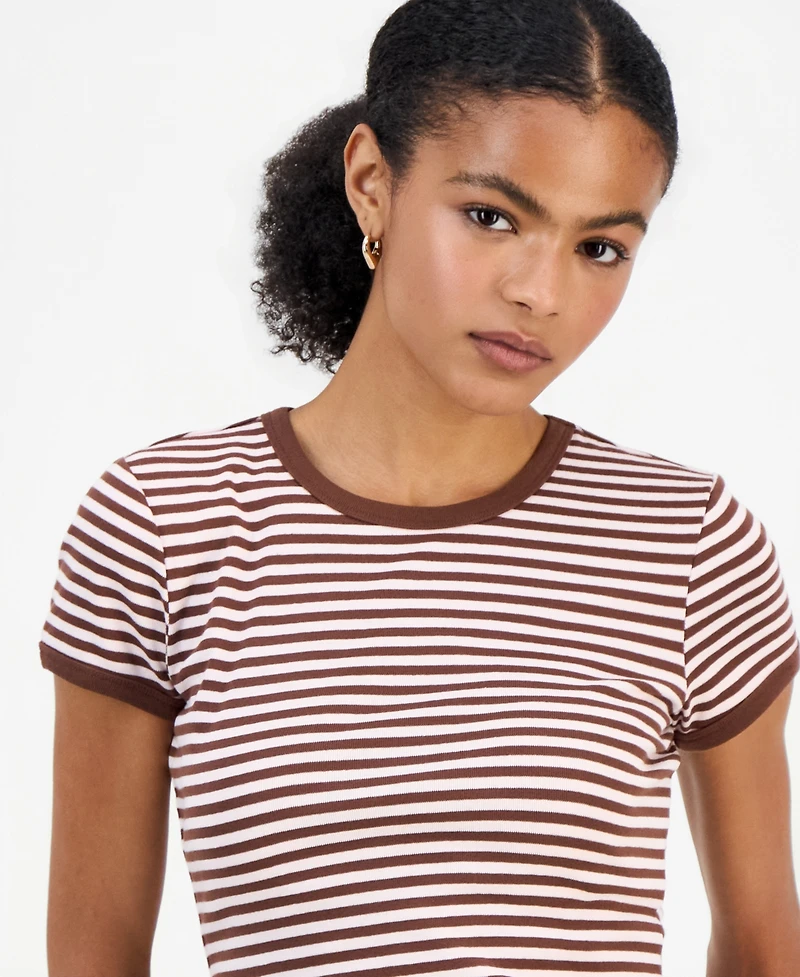 Just Polly Juniors' Striped Ringer T-Shirt