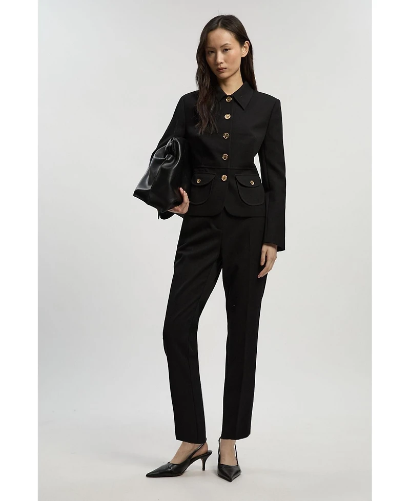 Karen Millen Women's Textured Straight Leg Trousers