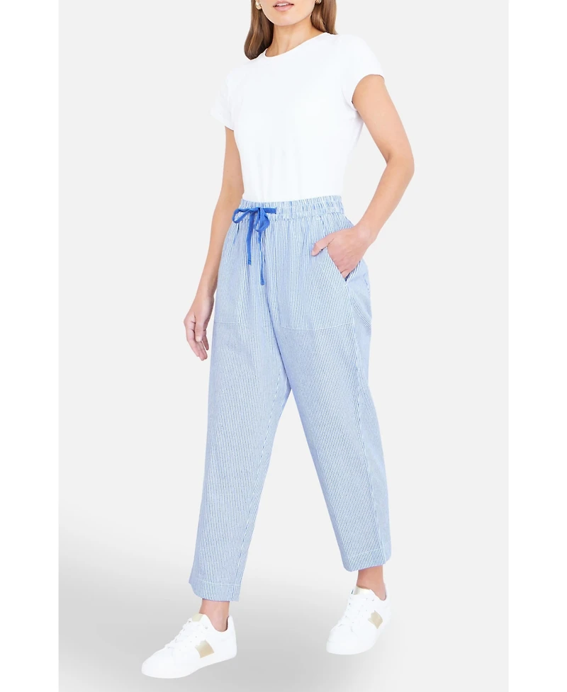 Yumi Women's Cotton Stripe Cropped Trousers