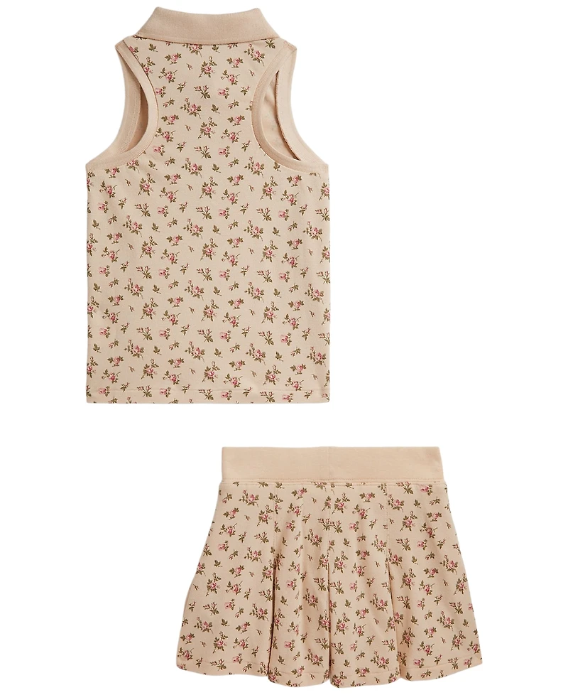 Polo Ralph Lauren Girls' 2T-6X Floral Stretch Mesh Shirt and Skort, 2-Piece Set