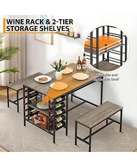Gaomon 3-Piece Dining Set for 4, Table with 2 Benches, Rack & Storage
