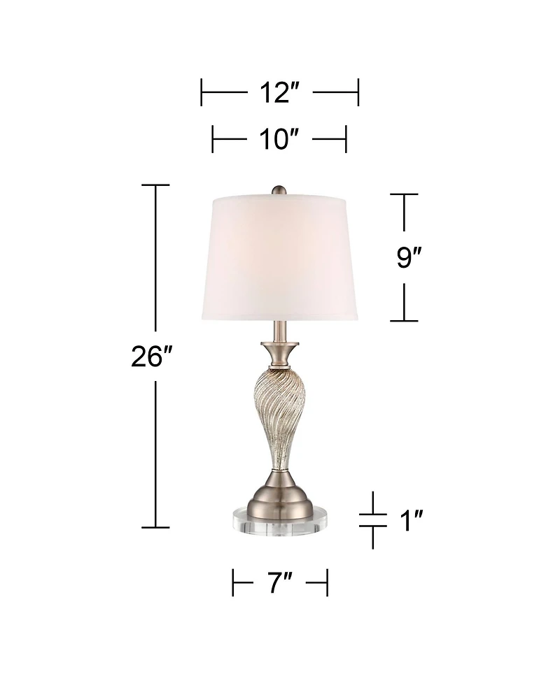 Regency Hill Arden Modern Table Lamps Set of 2 Mercury Glass Twist with Round Risers White Empire Shade for Bedroom Living Room Bedside House