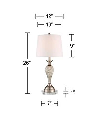 Regency Hill Arden Modern Table Lamps Set of 2 Mercury Glass Twist with Round Risers White Empire Shade for Bedroom Living Room Bedside House
