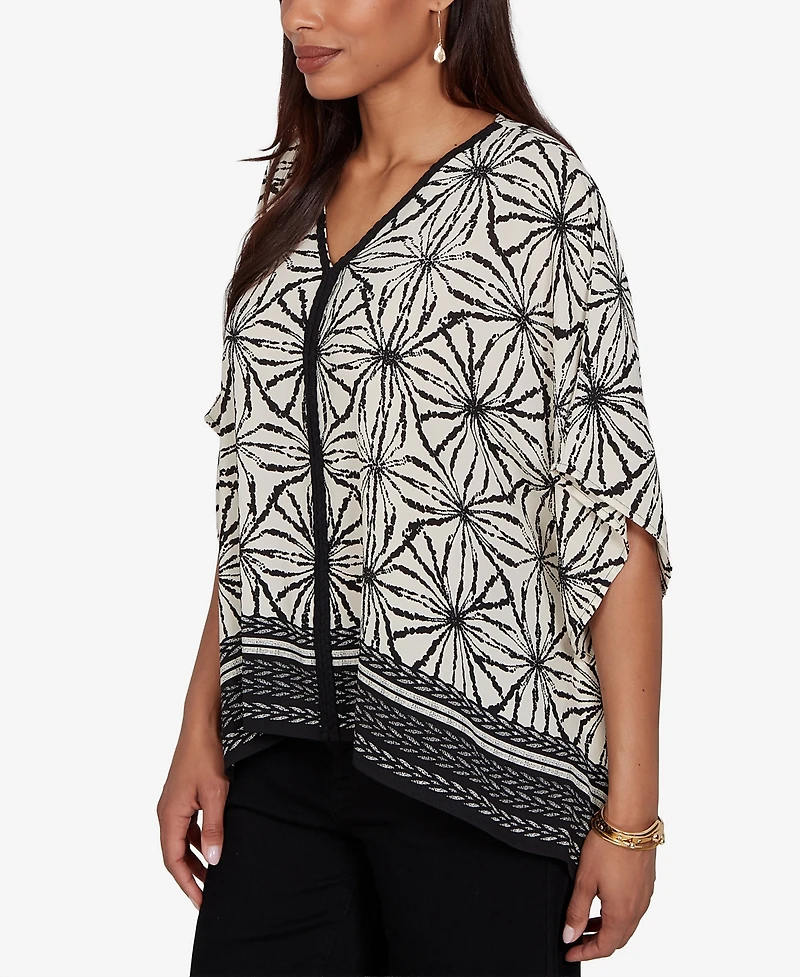 Ruby Rd. Petite Geo Border Print Crepe Blouse