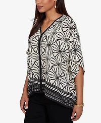 Ruby Rd. Petite Geo Border Print Crepe Blouse