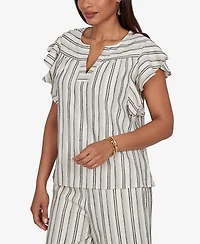 Ruby Rd. Petite Flutter-Sleeve Textured Stripe Top