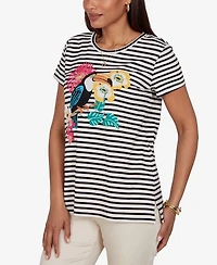 Ruby Rd. Petite Embellished Toucan Stripe Knit T-Shirt