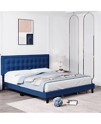 gaomon Platform Bed with Adjustable Linen Button Tufted Headboard, Noise-Free Design and No Box Spring Needed