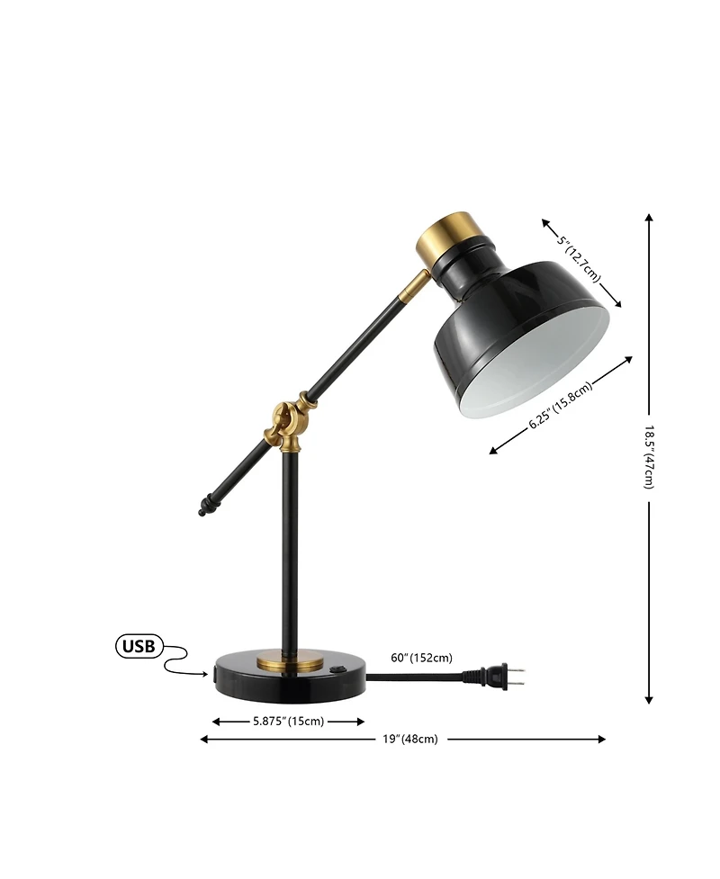 Jonathan Y Allegra Classic Farmhouse Adjustable Cantilever Led Task Lamp with Usb Charging Port