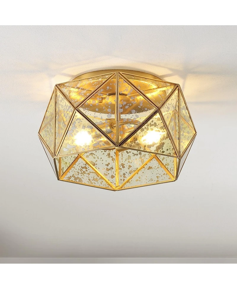 Jonathan Y Violet Industrial Vintage Iron/Glass Led Flush Mount