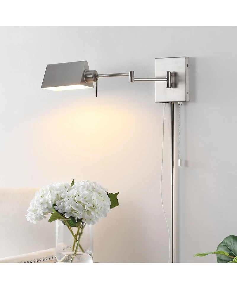 Arlo Farmhouse Industrial Single Swing Arm Plug Or Hardwired Iron Led Wall Sconce with Pull Chain