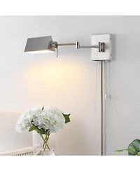 Arlo Farmhouse Industrial Single Swing Arm Plug Or Hardwired Iron Led Wall Sconce with Pull Chain