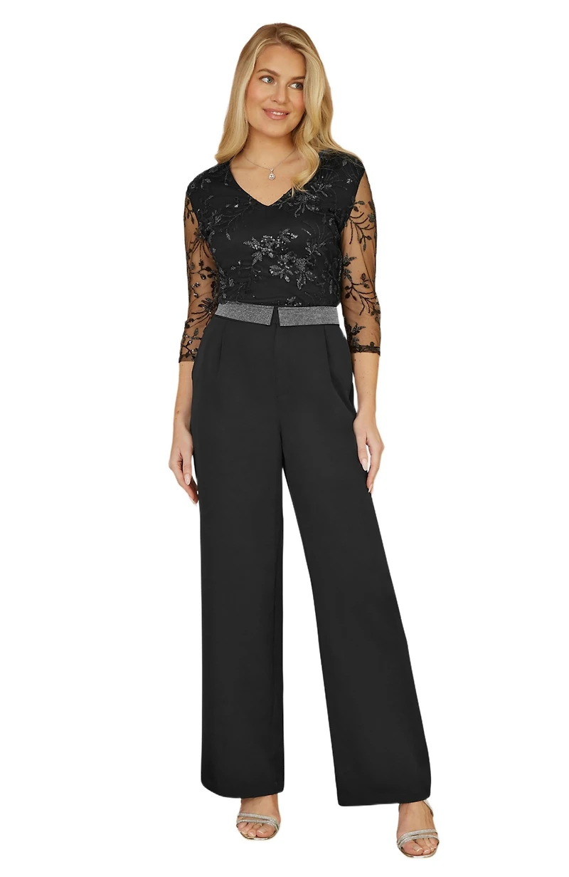 Yumi Women's Diamante Waistband Wide Leg Trousers