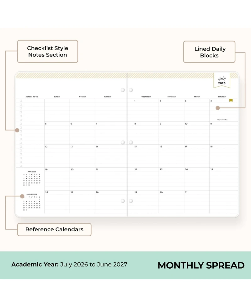 Gnuadz Day Designer 2026–2027 Academic Monthly Planner July–June - Saddle-Stitch Binding