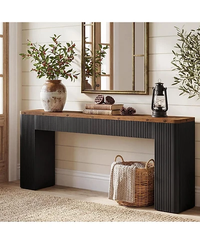 Tribesigns 82.7" Extra Long Entryway Table, Fluted Narrow Farmhouse Console Table with Curved Edges, Wood Sofa Table Behind Couch