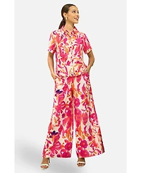 Yumi Women's Abstract Floral Wide Leg Trousers