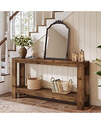 Tribesigns Solid Wood Console Table for Entryway, 63" Farmhouse Slim Sofa Table with 2-Tier Storage Shelf, Rustic Modern Narrow Hall Entry Furniture