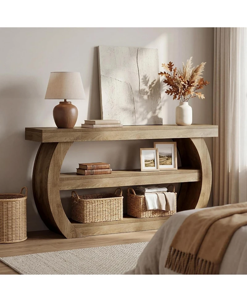Tribesigns Farmhouse Console Table, 3-Tier Wooden Entryway Table with Storage Shelves, 63-Inch Long Rectangular Sofa Console Behind the Couch