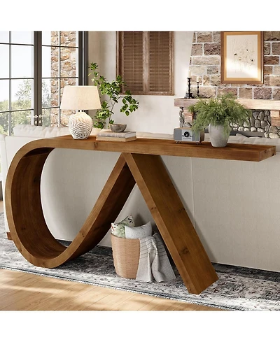 Tribesigns Solid Wood Curved Entryway Table, 57'' Console Table, Narrow Long Sofa Table Behind Couch, Farmhouse Accent Tables