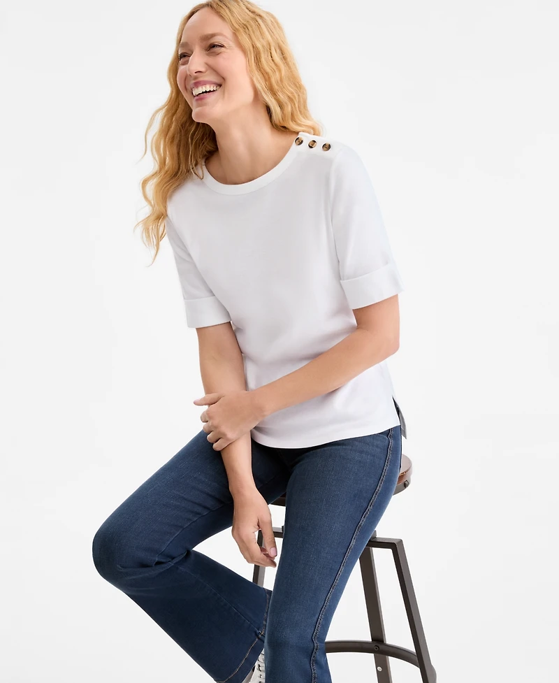 Style & Co Women's Pima Cotton Boat-Neck Elbow Sleeve Top, Macy's Exclusive