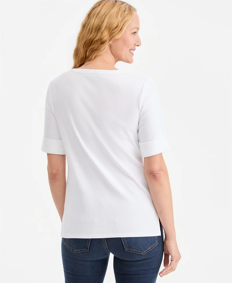 Style & Co Women's Pima Cotton Boat-Neck Elbow Sleeve Top, Macy's Exclusive