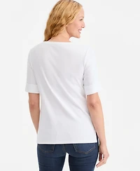 Style & Co Women's Pima Cotton Boat-Neck Elbow Sleeve Top, Macy's Exclusive