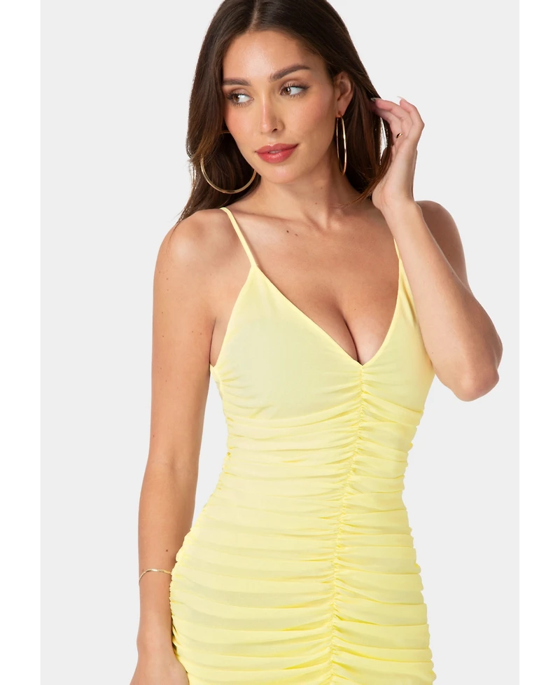 Bebe Women's Ruched Chiffon Cascade Gown