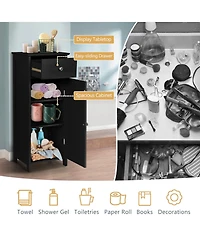sumyeg Wooden Freestanding Floor Storage Cabinet with Drawer and Shelf