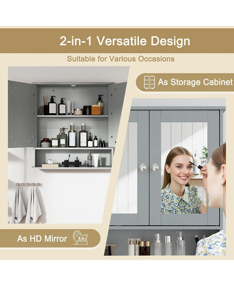 sumyeg Wall Mount Mirror Bathroom Storage Cabinet Organizer