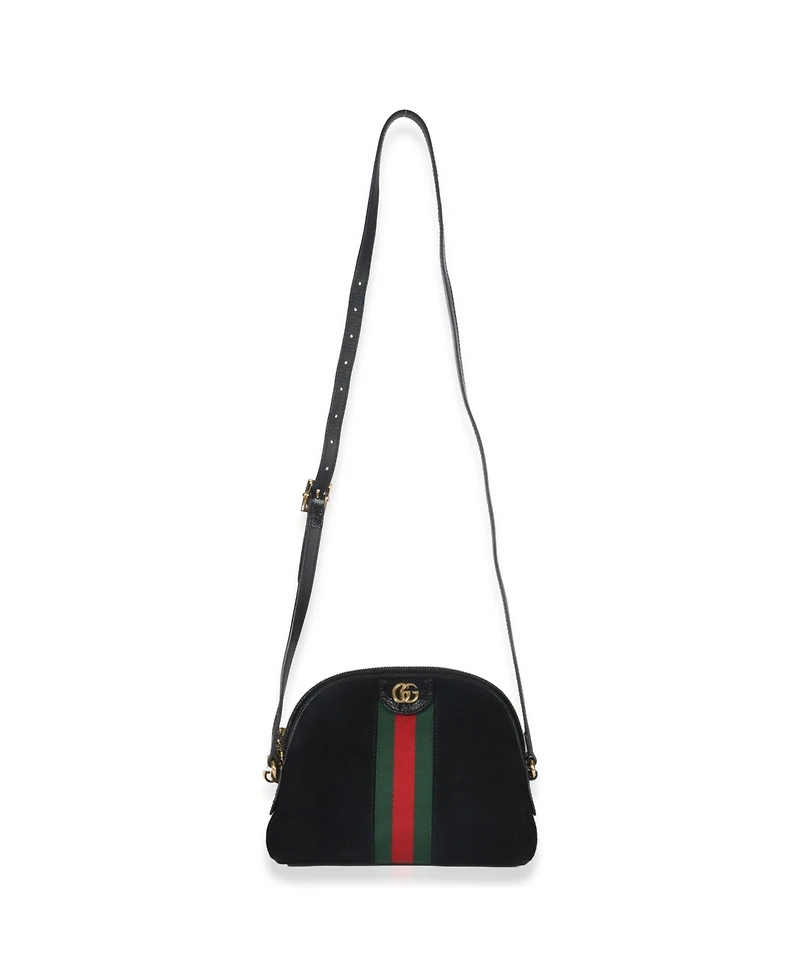 Pre-Owned Gucci Black Suede Patent Web Small Ophidia Dome Bag