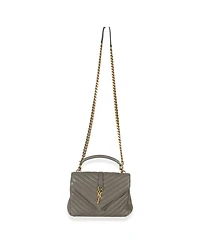 Pre-Owned Saint Laurent Taupe Sheepskin Matelasse Chevron Monogram Medium College Bag