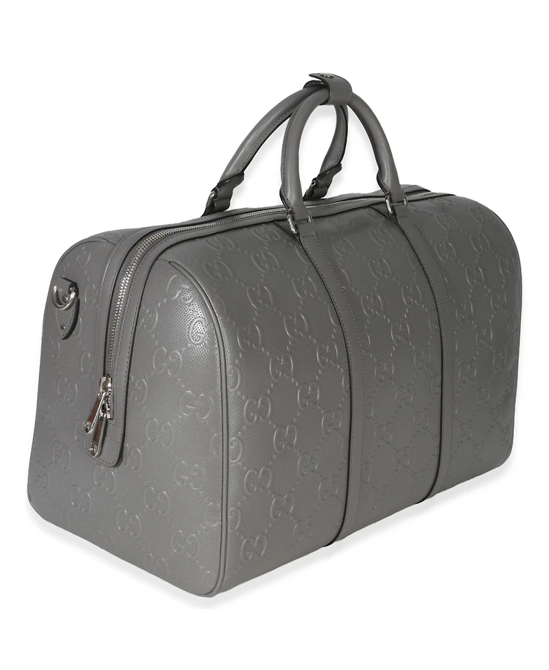 Pre-Owned Gucci Grey Embossed Calfskin Gg Tennis Medium Duffle Bag