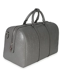 Pre-Owned Gucci Grey Embossed Calfskin Gg Tennis Medium Duffle Bag