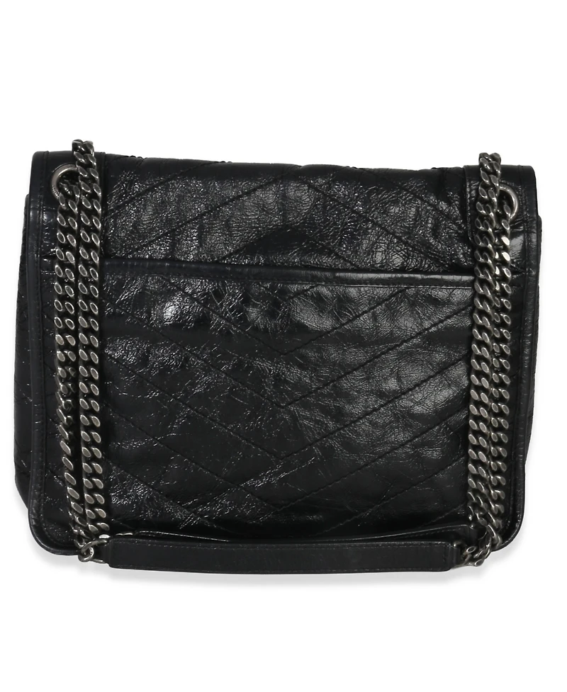 Pre-Owned Saint Laurent Black Crinkled Calfskin Matelasse Medium Niki Chain Satchel
