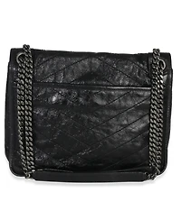 Pre-Owned Saint Laurent Black Crinkled Calfskin Matelasse Medium Niki Chain Satchel