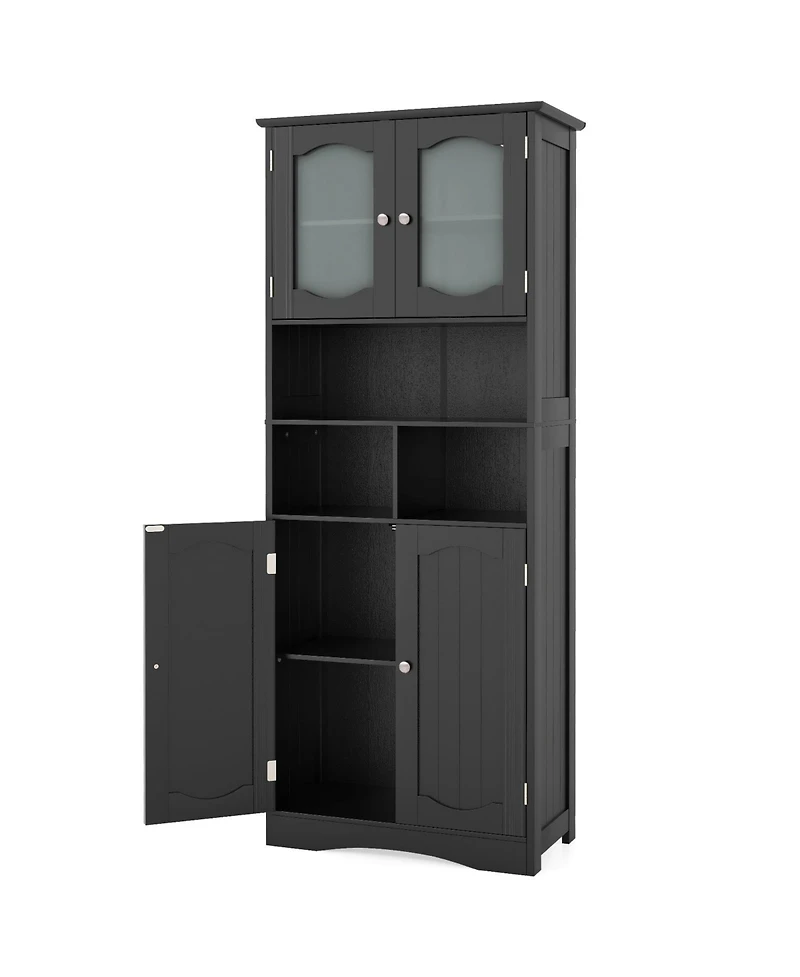 sumyeg 58.5 Inch Freestanding Linen Bathroom Storage Cabinet with Frosted Glass Doors