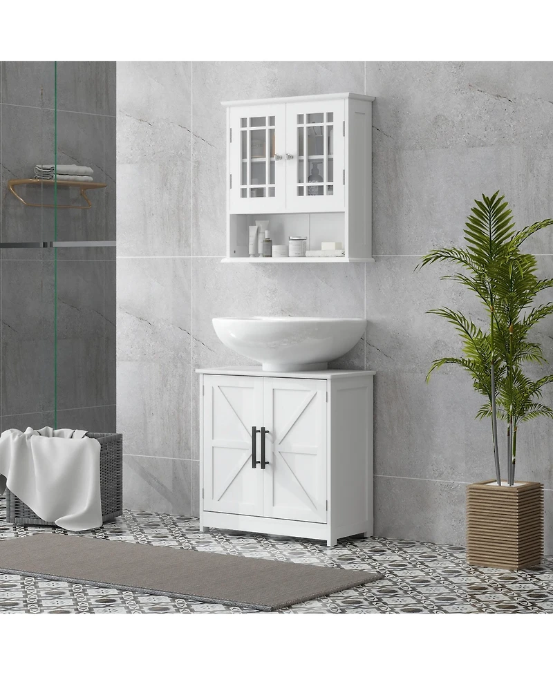 Busdays Farmhouse Pedestal Sink Storage Cabinet with 2 Barn Doors and Adjustable Shelf for Bathroom