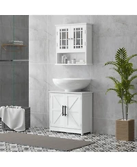 Busdays Farmhouse Pedestal Sink Storage Cabinet with 2 Barn Doors and Adjustable Shelf for Bathroom