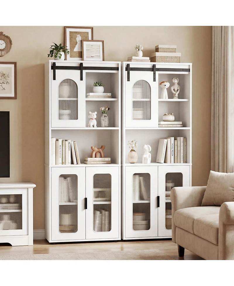 Gymax Farmhouse Bathroom Floor Cabinet 59"H Freestanding Linen Storage Organizer