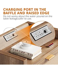 homfan Farmhouse Nightstand Set of 2 with Charging Station, 2 Rattan Storage Drawers End Table for Bedroom and Living Room