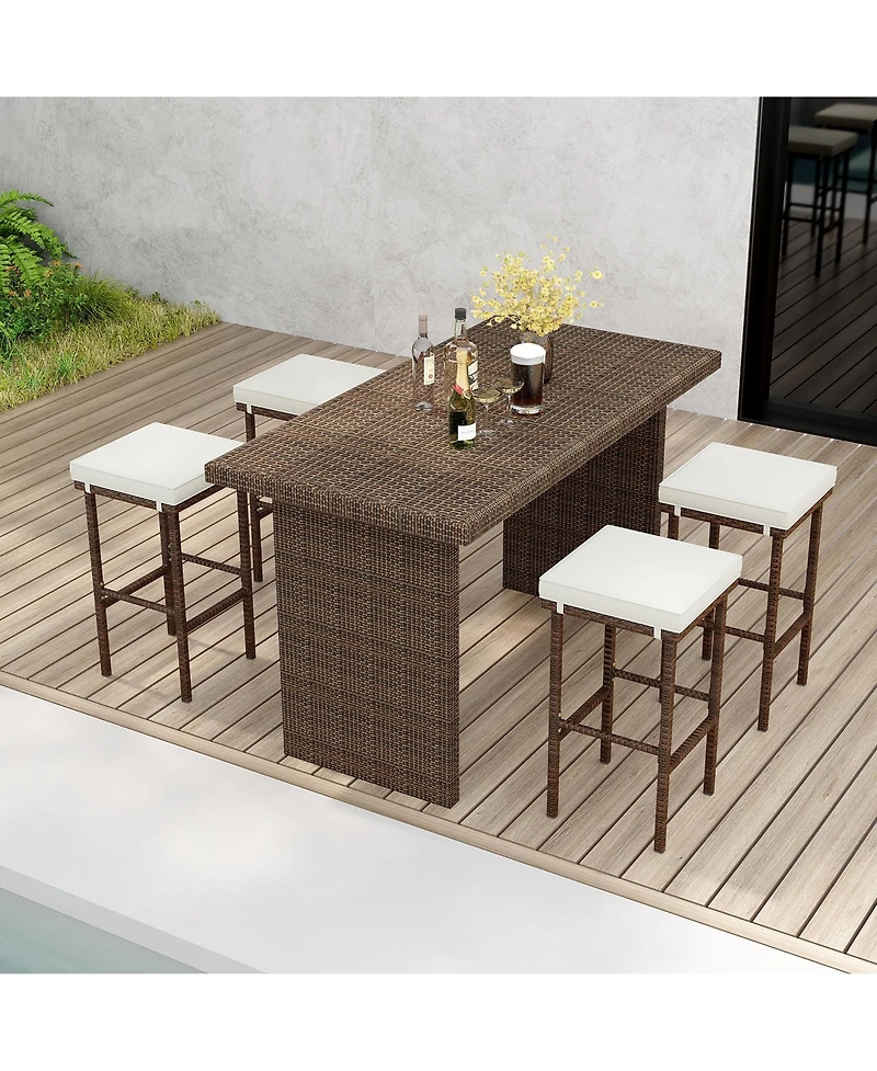 Gymax Set of 4 Wicker Bar Stools with Removable Seat Cushions Footrest