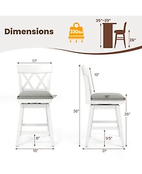 Gymax 26 Inch Set of 2 Bar Stool Wooden Chair Contoured Backrest Swivel Padded Seat