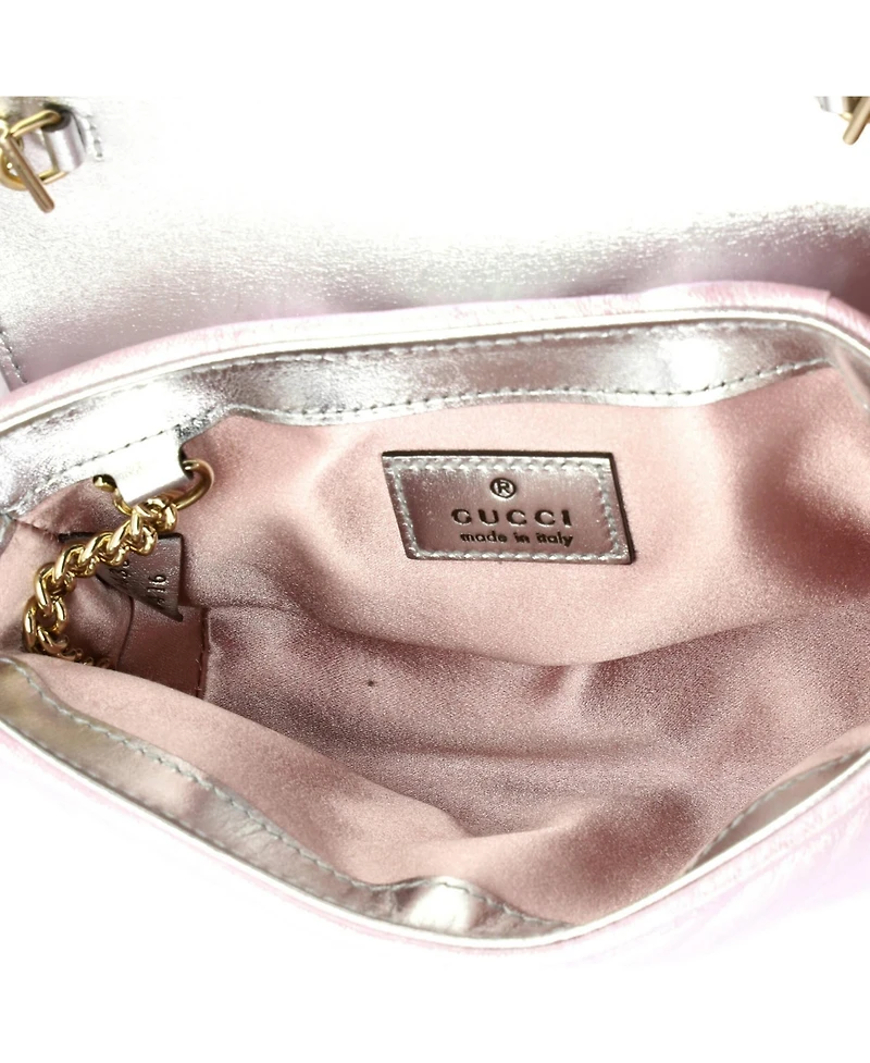 Pre-Owned Gucci Super Mini Gg Marmont Flap Bag Chevron Iridescent Leather